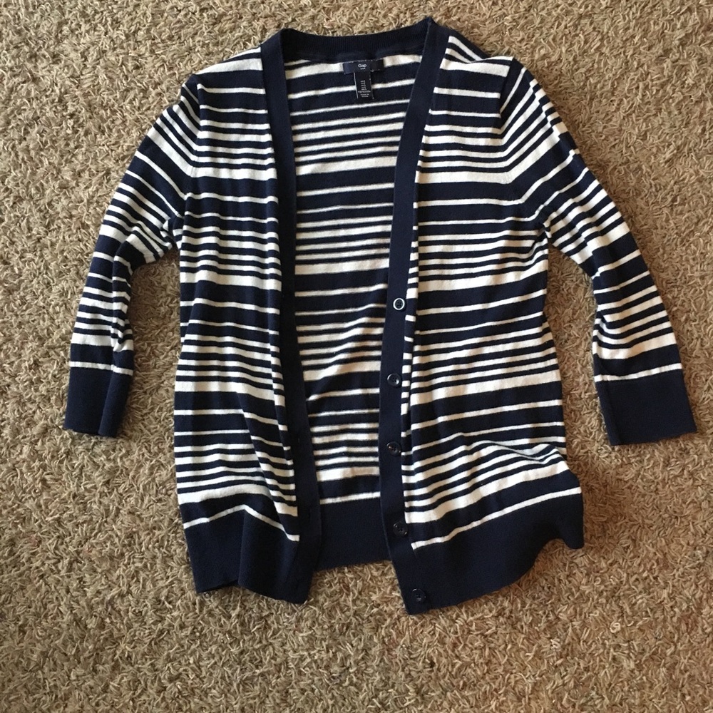Navy and White Striped Cardigan